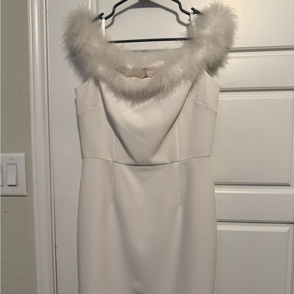 Gianni Bini White Dress with Fur Trim